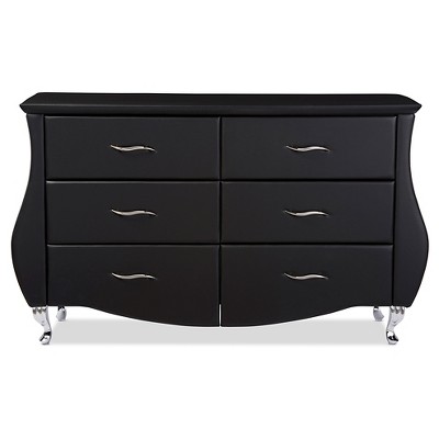 Enzo Luxe Black Faux Leather 6-Drawer Glam Dresser