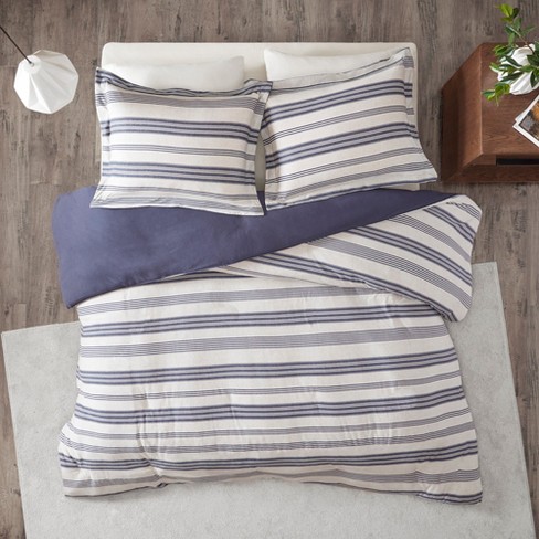 3pc Full Queen Mason Stripe Print Knit Duvet Cover Set Navy Target