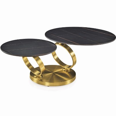 HomeRoots 32" Black And Gold Ceramic Tile And Metal Round Distressed Abstract Coffee Table