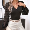 Coolmee Womens Puff Long Sleeve Shirts V-Neck Lace Tops Business Casual Blouses Tee Fall Fashion Outfits Clothes - 4 of 4