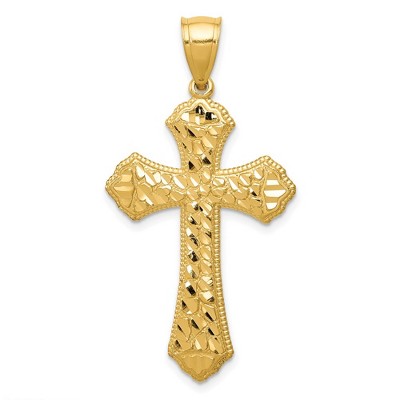 Black Bow Jewelry 14k Yellow Gold Diamond-Cut Budded Cross Pendant