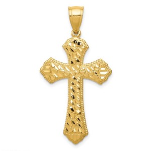 Black Bow Jewelry 14k Yellow Gold Diamond-Cut Budded Cross Pendant - 1 of 4