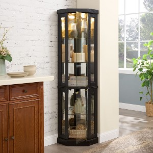 Okak Corner Curio Cabinet with 2 Glass Doors and Adjustable Tempered Glass Shelves, Corner Cabinet for Living Room, Kitchen - 1 of 4