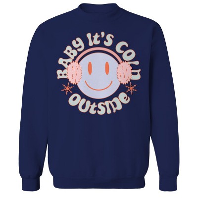 Rerun Island Men's Baby It'S Cold Outside Long Sleeve Graphic Cotton Sweatshirt