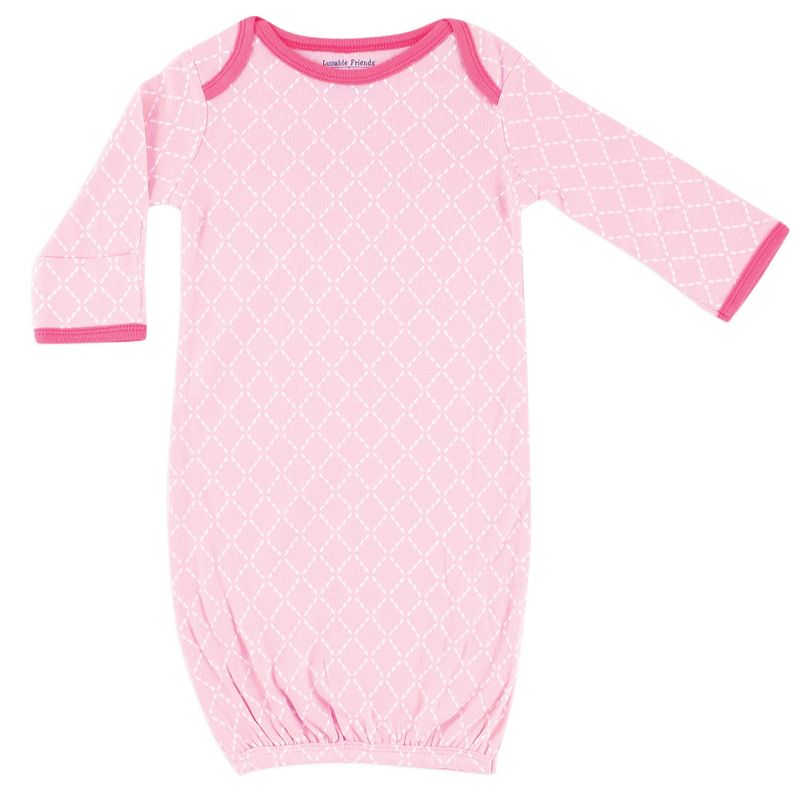 Luvable Friends Infant Girl Cotton Gowns, Pink Floral, Preemie/Newborn, 4 of 5
