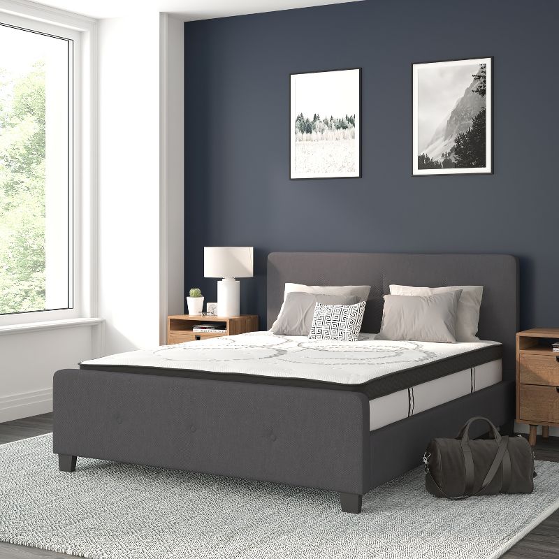 Flash Furniture Tribeca Tufted Upholstered Platform Bed with 10 Inch CertiPUR-US Certified Foam and Pocket Spring Mattress, 2 of 11