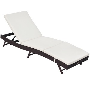 Outsunny Patio Chaise Lounge, Pool Chair with 5 Position Adjustable Backrest & Cushion, Outdoor PE Rattan Wicker Sun Tanning Seat, 24.75", White - 1 of 4