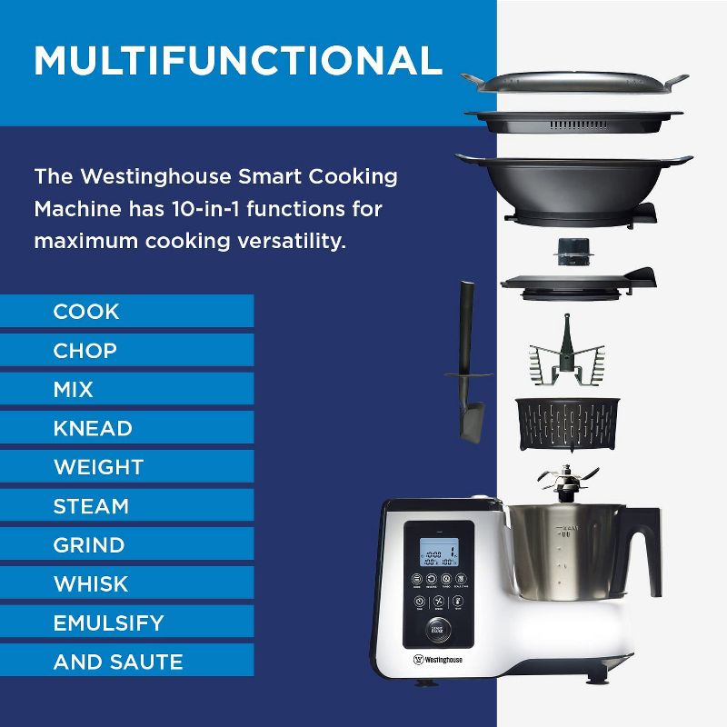 Westinghouse Smart Cooking Machine - 10-in-1 Functionality, Featuring 3 Preset Cooking Modes, LCD Display, and 3L Removable Mixing Bowl, 2 of 10