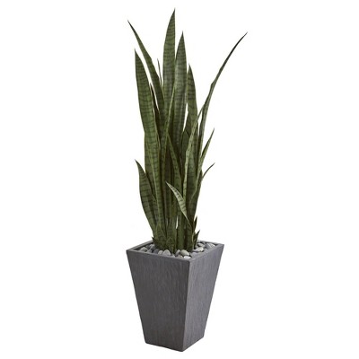 Nearly Natural 57-in Sansevieria Artificial Plant in Slate Planter