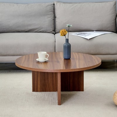 Vynxaria Versatile MDF Round Coffee Table for Diverse Interior Styles, Blending Modern Minimalism with Nordic Elegance,Walnut
