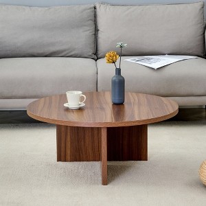 Vynxaria Versatile MDF Round Coffee Table for Diverse Interior Styles, Blending Modern Minimalism with Nordic Elegance,Walnut - 1 of 4