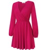 Women's Wrap V Neck Swing Long Sleeve Mini Dress Elastic Waist Fit Flare Dress - 3 of 4
