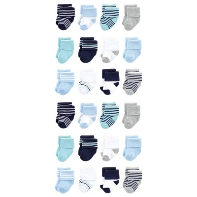 Luvable Friends Cotton Rich Baby Terry Socks 24-Pack, Mint Navy Stripes