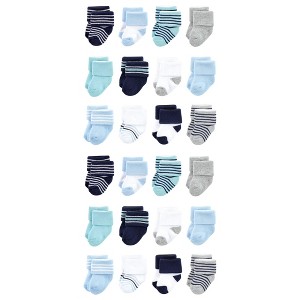 Luvable Friends Cotton Rich Baby Terry Socks 24-Pack, Mint Navy Stripes - 1 of 3