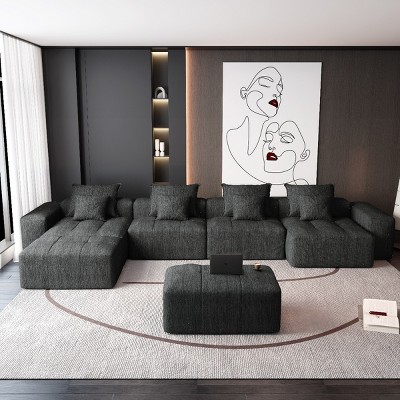 8 PCS Modern Oversized Modular Sofa, DIY Layout Sofa with Ottoman and Armrest, Tufted Sofa with Chenille Fabric Pillows-Baofuwish