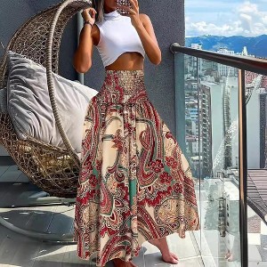 Women's Bohemian Long Flowy High Waist A Line Maxi Skirts for Women Pleated Skirts - 1 of 2