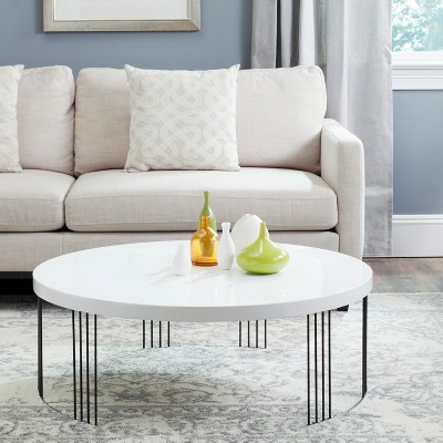 Transitional Round Black and White Wood & Metal Coffee Table