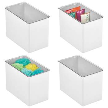 mDesign Plastic Bath Stacking Storage Organizer Box, Hinged Lid, 8 Pack,  Clear