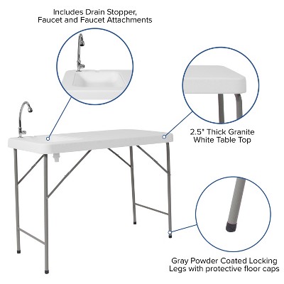 46-Inch White Plastic Portable Fish Cleaning Table with Sink