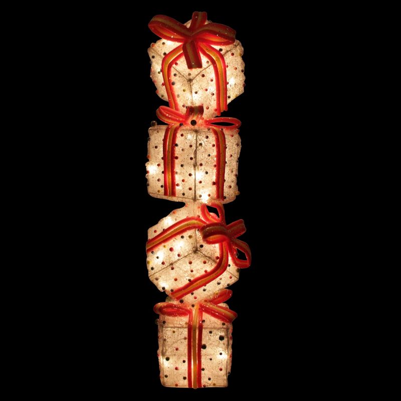 Northlight 34" White Tinsel and Candy Stacked Gift Boxes Christmas Outdoor Decor, 2 of 3
