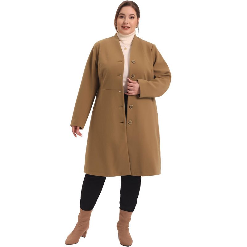 Agnes Orinda Women's Plus Size Trendy Elegant V Neck Single Breasted Long Fleece Coats, 3 of 6