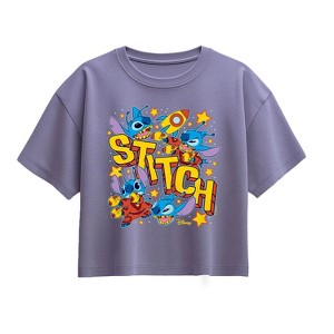 Girls' - Disney - Stitch Space Stickers Short Sleeve Boxy Graphic T-Shirt - 1 of 1