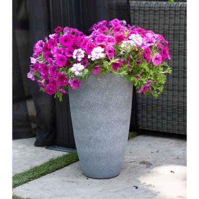 Gray Stucco Tall Composite Outdoor Planter Pot