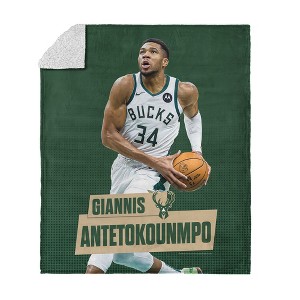 NBA Milwaukee Bucks Giannis Antetokounmpo Silk Touch Faux Shearling Throw Blanket 50 x 60 inches - 1 of 4