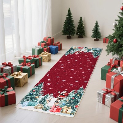GustoWave Holiday Decorative Washable Christmas Snow Print Area Rug, Low Pile for Bedroom