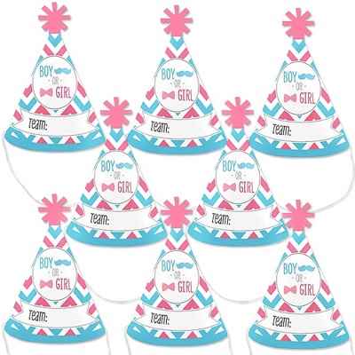 Big Dot of Happiness Chevron Gender Reveal - Mini Cone Gender Reveal Party Hats - Small Little Party Hats - Set of 8