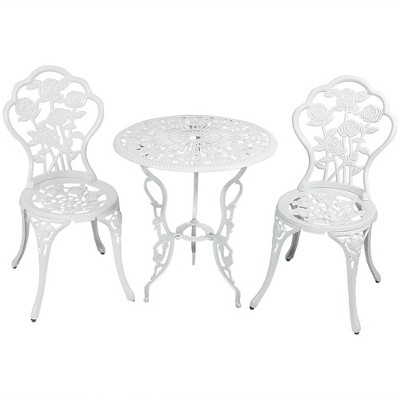 Sunnydaze Flower Design Cast Aluminum Bistro Set with Cast Iron Legs, White, 3pc