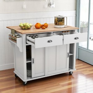 Kitchen Cart with Drop Leaf, Hidden Sliding Barn Door, Adjustable Shelves, Drawers, Lockable Wheels, Rolling Kitchen Island, Kitchen Cabinets - 1 of 4