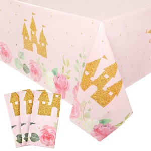 Blue Panda 3-Pack Princess Castle Birthday Party Disposable Plastic Table Cover Tablecloth 54"x108" - 1 of 4