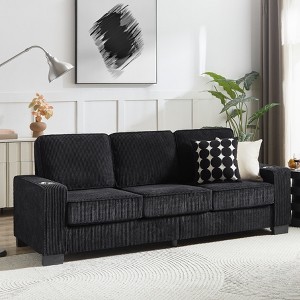 SeaCamel 83.86"Corduroy Fabric sofa,Modern Compressed Couch,3-Seater Sofa, Furniture for Living Room,Bedroom,office ,Black - 1 of 4