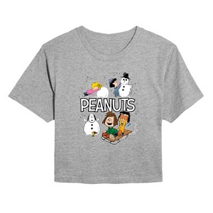 Women's - Peanuts - Winter Stickers Cropped Graphic T-Shirt - 1 of 4