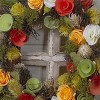 Northlight 12.5" Unlit Peach/Yellow Flowers with Moss and Twig Artificial Floral Spring Wreath - 3 of 4