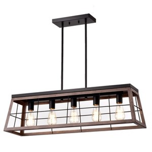 Chloe Lighting Ironclad Industrial 5 Light Ancient Wood Island Pendant Ceiling Fixture 35" Wide - 1 of 4