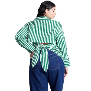 ELOQUII Striped Tie Back Button Up Top - 1 of 4