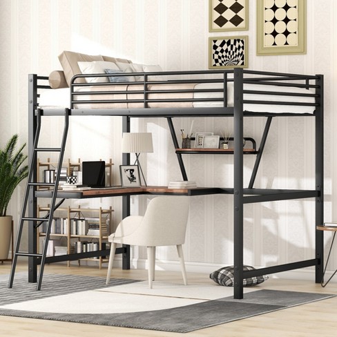 Full size metal shop loft bed with desk