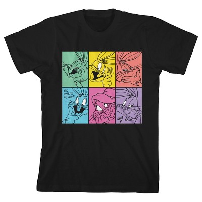 Looney Tunes Bugs Bunny Boxed-In Colored Character Art Crew Neck Short Sleeve Black Boy’s T-shirt-XL