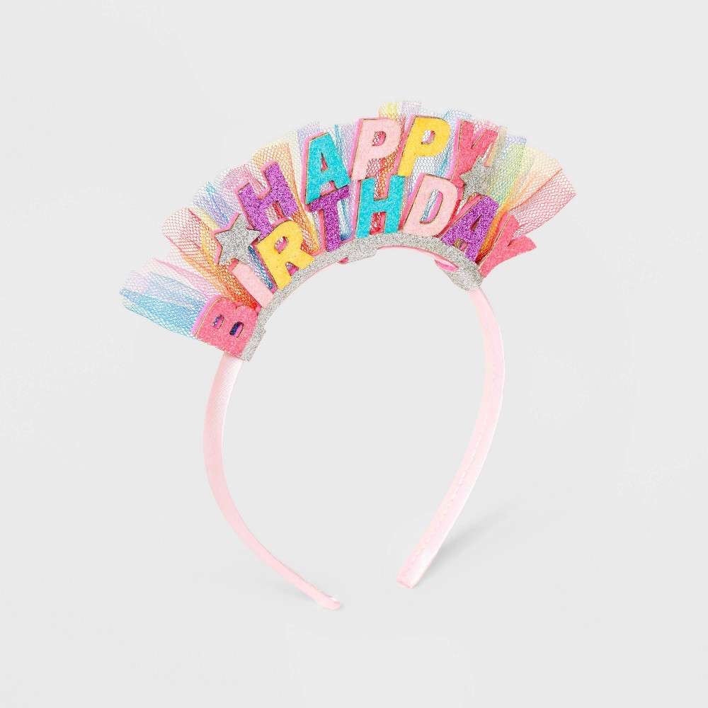 Photos - Hair Styling Product Kids' Glitter 'Happy Birthday' Headband with Tulle - Cat & Jack™