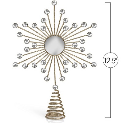 Gold Glitter Metal Wire Star Tree Topper with Silver Gems