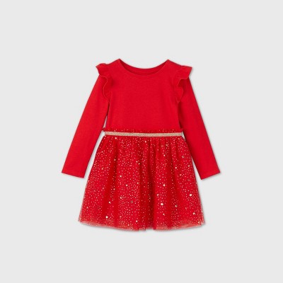 red long sleeve glitter dress