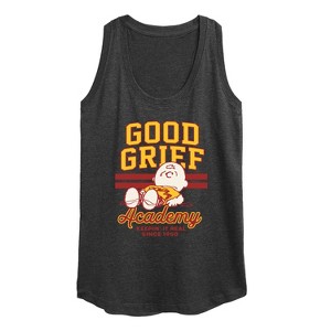 Women's Peanuts Good Grief Academy Graphic Racerback Tank - Heather Charcoal - X-Large - 1 of 4