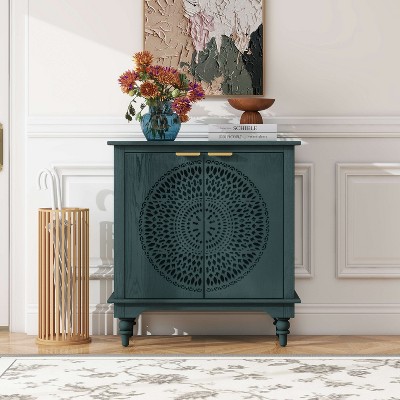 ORRD Hollow-Carved 2-Door Accent Cabinet - Adjustable Shelf Sideboard for Entryway, Living Room & Bedroom