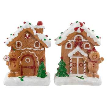 Northlight Set of 2 Gingerbread Houses With Gingerbread Boy and Girl Christmas Decoration 5"