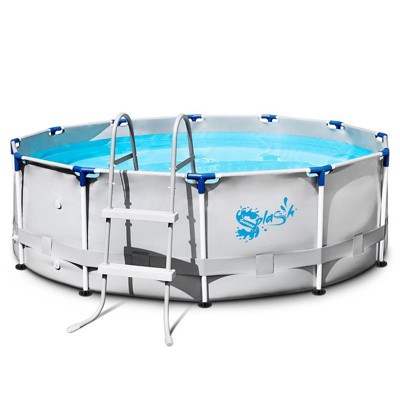 SereneLife Round Metal Frame Pool Set - 15ft Above Ground Pool with Filter, Ladder & Cover