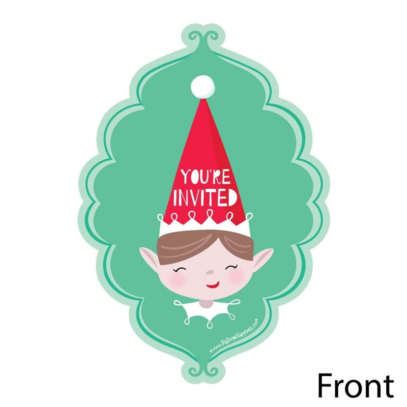 Big Dot of Happiness Elf Squad - Shaped Fill-in Invitations - Kids Elf Christmas and Birthday Party Invitation Cards with Envelopes - Set of 12, 2 of 7