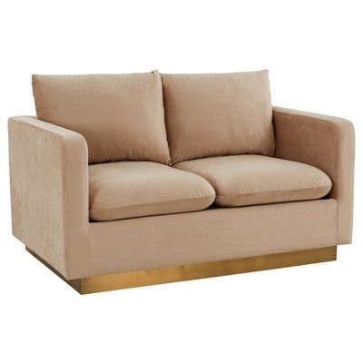 LeisureMod Nervo Mid-Century Modern Upholstered Velvet Loveseat with Gold Frame