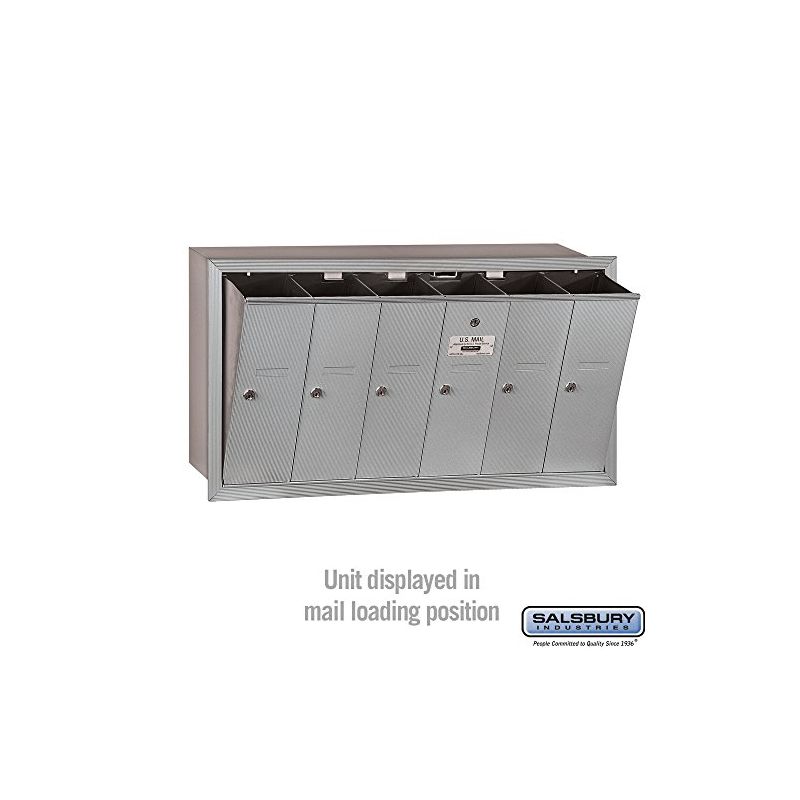 Salsbury Industries Vertical Mailbox - 6 Doors - Aluminum - Recessed Mounted - USPS Access, 3 of 6